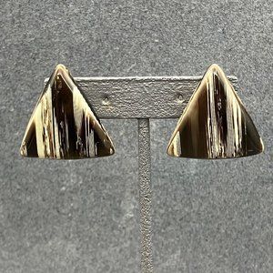 Triangle Post Pierced Earrings Black White Striped Streaked Print Retro BoHo Mod